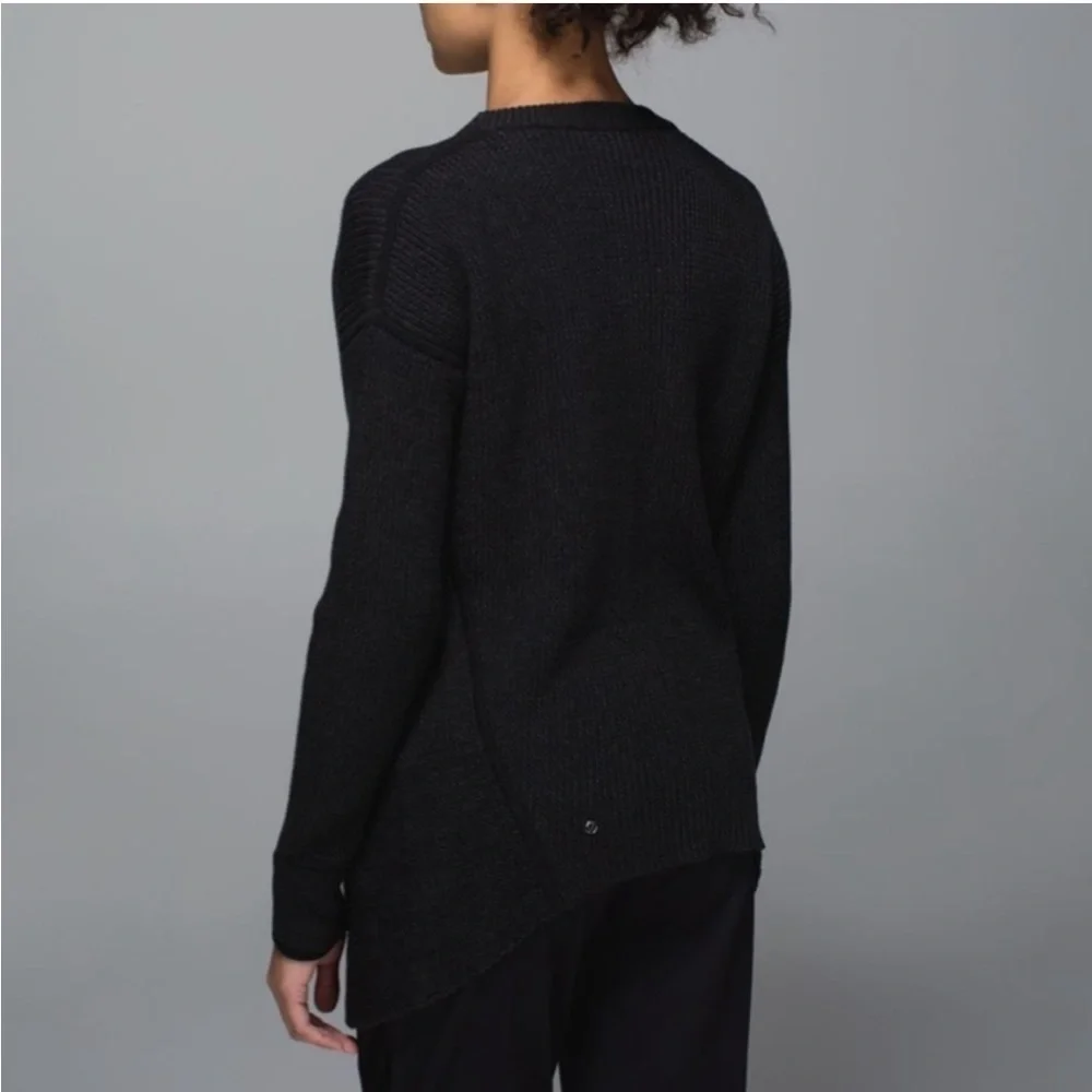 Lululemon We Like To Cardi Heathered Black Knit Cardigan Sweater One Snap Long